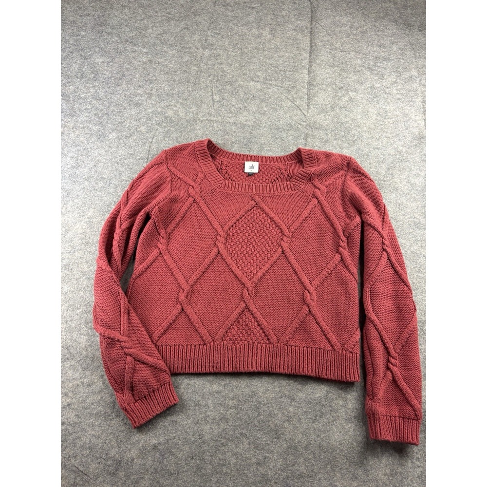 CAbi Women's M Boxy Square Neck Pullover Sweater Mulberry Red Cable Knit Preppy